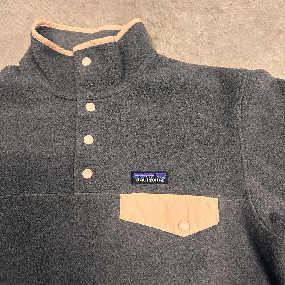 Patagonia Synchilla Snap-T Womens Small Gray Orange Trim  Polar Fleece Pullover - Picture 2 of 5